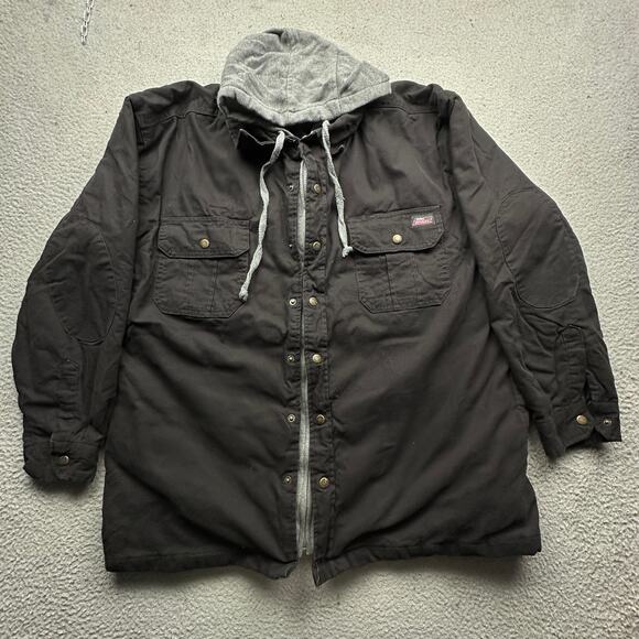 Dickies Duck Canvas Hooded Work Jacket Mens 2XL Black Zip Snap Button Quilted - Picture 1 of 11